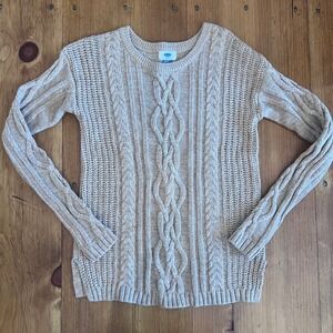 Old Navy Women Tan‎ Cable Knit Sweater Long Sleeve Crew Neck Size Small A8